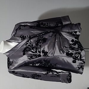 Vintage ALEX EVENINGS SILVER/BLACK FLORAL LIGHT JACKET SUIT SIZE L